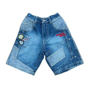 Mecca Boy’s Graphic Blue Summer Denim Jean Shorts with Patches